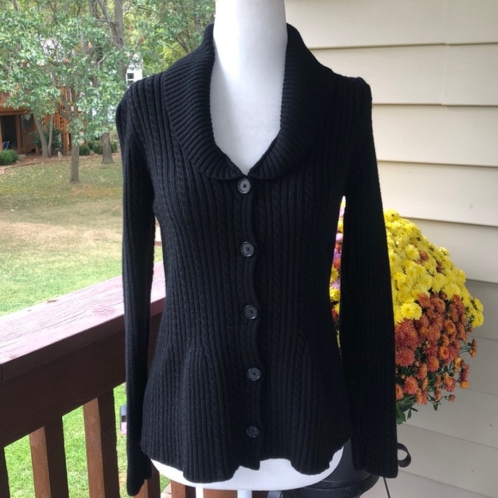 COPY - Ann Taylor Black Extrafine Marino Wool Cardigan L
